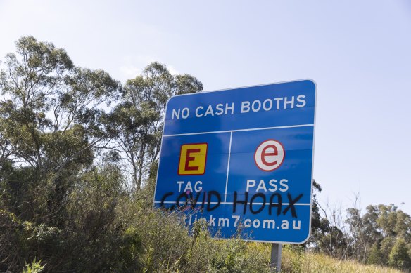 A road sign on the M4 motorway near Mount Druitt in western Sydney. 