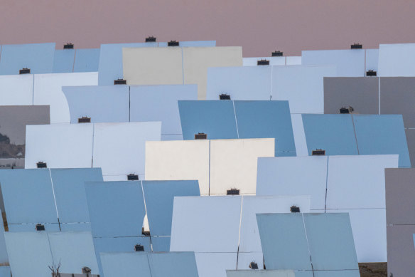 Some of the more than 50,000 mirrors positioned in the dunes surrounding a solar tower in Ashalim, Israel.