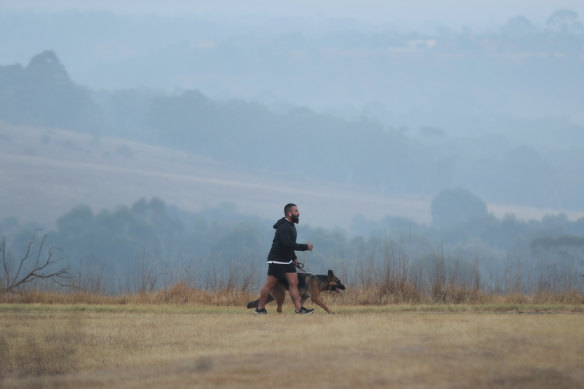 The smoke haze on Monday morning at Brimbank Park.
