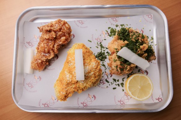 Bulgogi chicken (left), turmeric and coconut chicken, and lemon and parsley chicken.