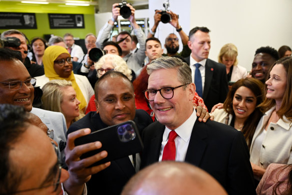 Labour leader Keir Starmer arrives during the count for the constituency of Holborn and St Pancras.