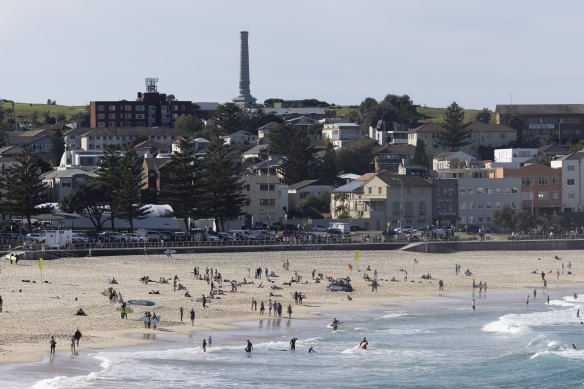 People took to Bondi Beach to exercise on Saturday. 