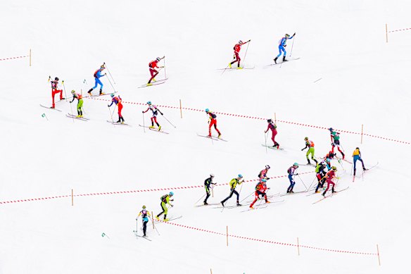 Athletes compete in ski mountaineering at the 2020 Winter Youth Olympics.