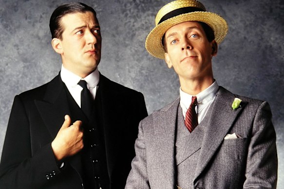 Stephen Fry as Jeeves with Hugh Laurie as Bertie Wooster in the early 1990s TV adaptation. Jeeves has very sage advice for the hapless Bertie. 