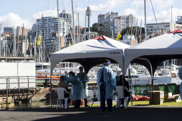 A pop-up COVID-19 testing clinic at Rushcutters Bay in Sydney.