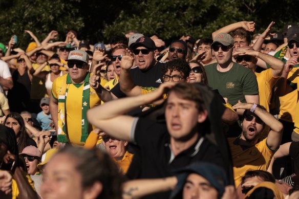 So close: Fans react at Enmore Park after Garang Kuol’s near miss to equalise.