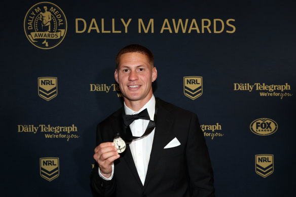 Kalyn Ponga, of the Newcastle Knights, after winning the 2023 NRL Dally M Medal.