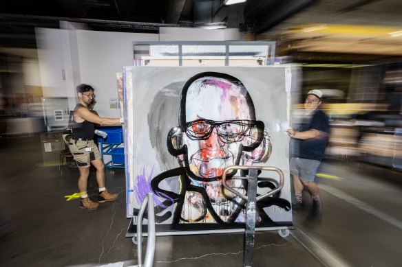 A portrait of Heston Blumenthal by Anthony Bennett is dropped off at the Art Gallery of NSW.