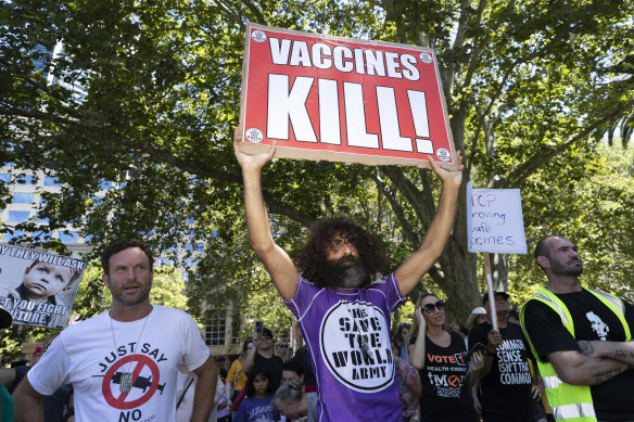Protesters at a Sydney anti-vaccination rally in 2021.