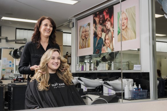 Alexa Hall’s hair appointment with TAFE hairdressing student Jenny Eady cost $15. In a salon, Hall estimated it would have cost $90.