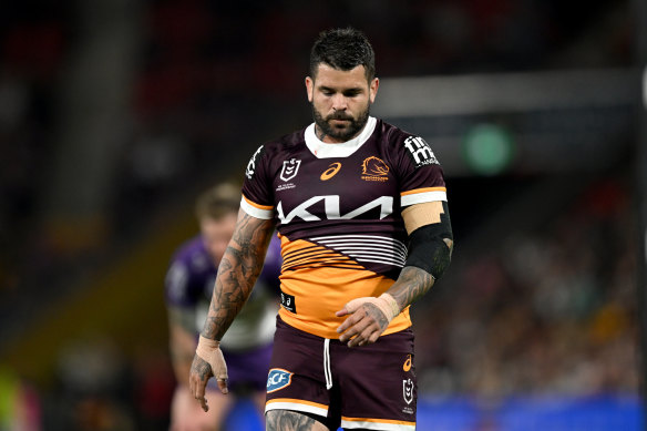 Adam Reynolds cuts a dejected figure as the Brisbane Broncos’ season ends in a whimper against the Melbourne Storm.