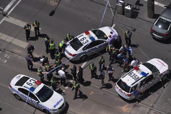 Police at the scene of the Bourke Street massacre on January 20, 2017.