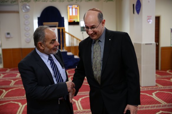 Chairman of Parramatta mosque Neil El-Kadomi with Jeremy Jones from the Australia Israel and Jewish Affairs Council (right) in 2015.