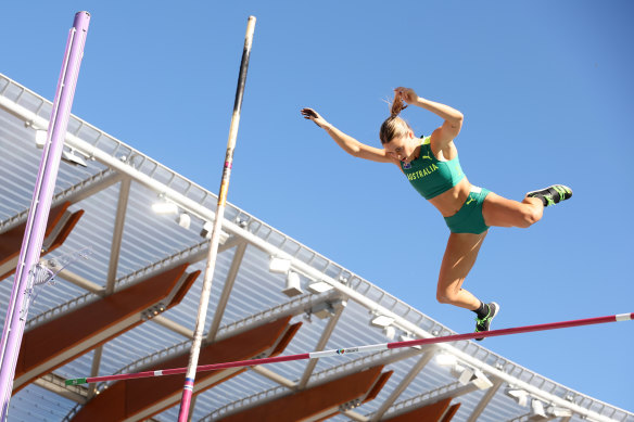 Soaring: Nina Kennedy claimed bronze in the women’s pole vault at the recent world championships.