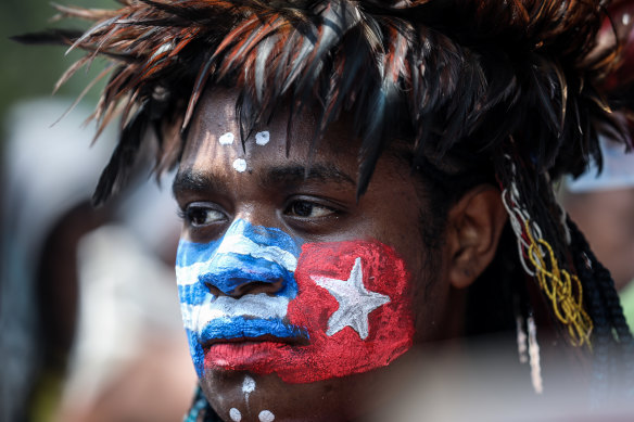 A Papuan student attends a pro-independence rally in Jakarta in August. 