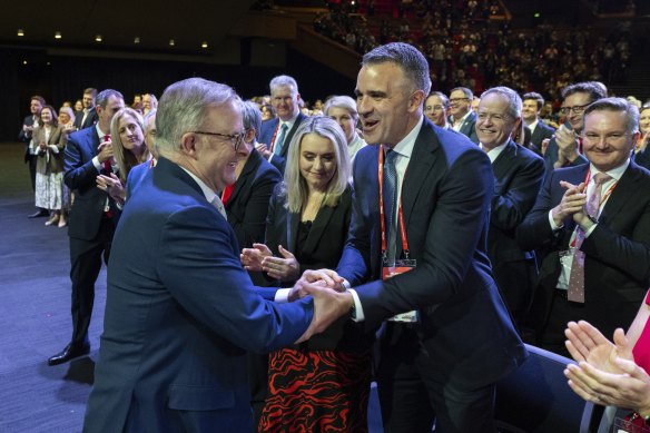 Peter Malinauskas with Anthony Albanese at the Labor conference last week.