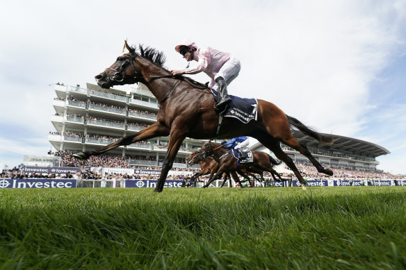 Caulfield Cup raider Anthony Van Dyck scores at Epsom in June 2019.