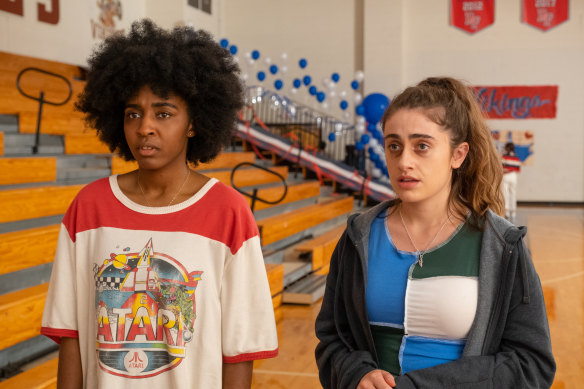 Ayo Edebiri (left) stars as Josie and Rachel Sennott as PJ in Bottoms. 
