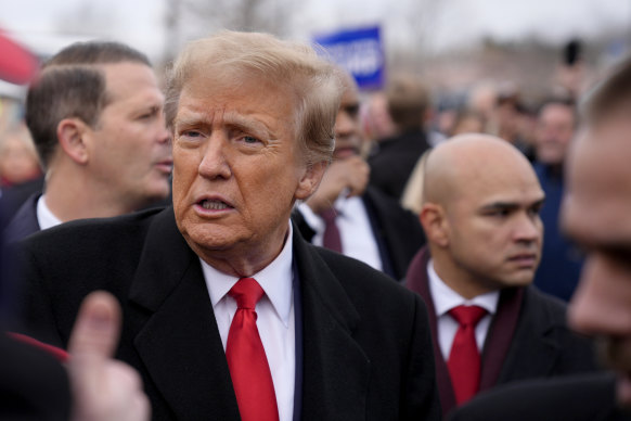 Republican presidential candidate former president Donald Trump arrives a campaign stop in Londonderry, New Hampshire.