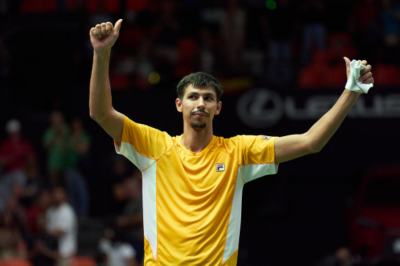 Alexei Popyrin after levelling the tie for Australia.