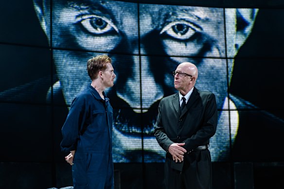 Michael Whalley (left) as Winston Smith and David Whitney as O’Brien in Shake & Stir’s production of 1984.