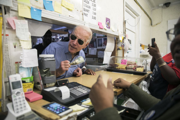 Biden places an order at a South Carolina takeaway shop in 2020, while campaigning for the presidency.