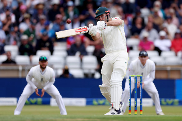 Mitch Marsh hooking Mark Wood for six. 