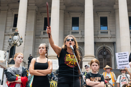 Greens Senator Lidia Thorpe speaks at the Invasion Day rally.