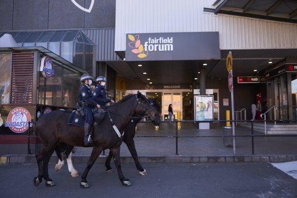 Mounted Police patrolled Fairfield streets on Saturday following the NSW government’s tightening of pandemic restrictions.
