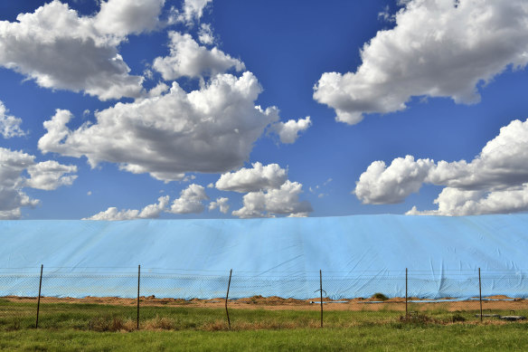 Wheat is stored under tarpaulins at GrainCorp’s Coonamble facilities.