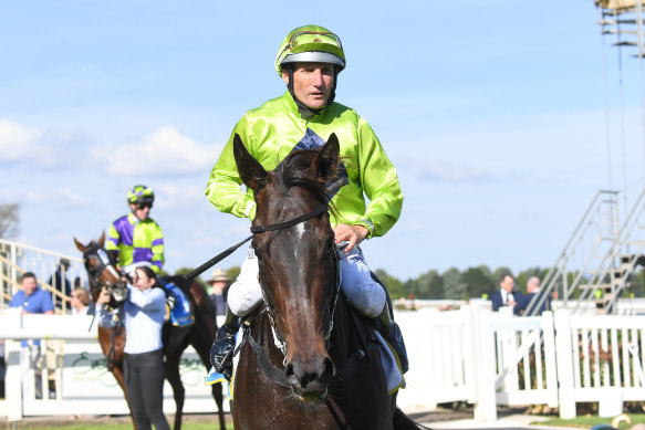 Damien Oliver won the race ‘In Honour of Dean Holland’ at Ballarat on Victorian racing’s return to the track.