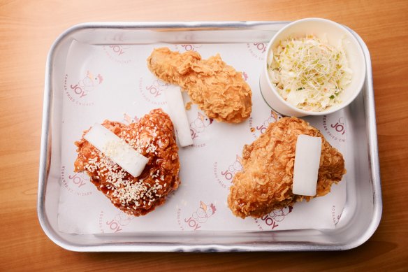 Sweet and spicy chicken (left), original chicken, and honey soy chicken.