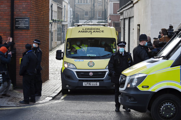 Prince Philip is transferred from King Edward VII Hospital in an ambulance on Monday.
