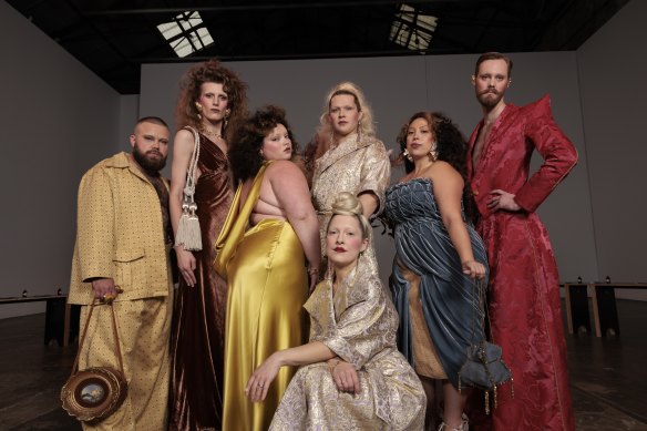 Designers Katie-Louise (front) and Timothy Nicol-Ford (centre rear) of Nicol & Ford with models at Carriageworks.