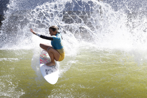 Australian Sally Fitzgibbons in action at the 2019 Freshwater Pro in Lemoore, California.