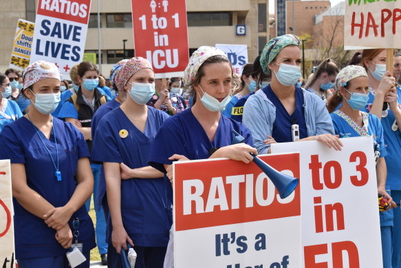 Nurses at the ANF rally on Wednesday.