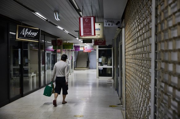 An empty shopping strip in Sydney’s Blacktown.