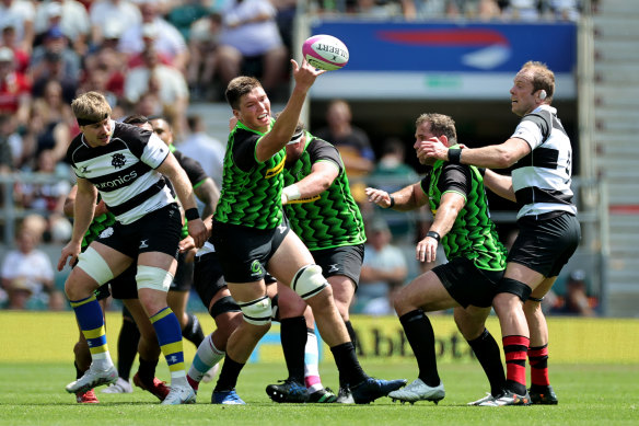 Harry Hockings in action for the World XV against the Barbarians at Twickenham.