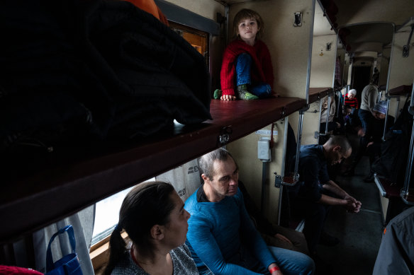 Ukrainian civilians are evacuated from fighting near Bakhmut on February 18. 
