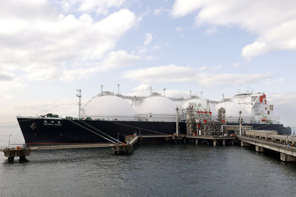An LNG tanker berthed in Futtsu, Japan.