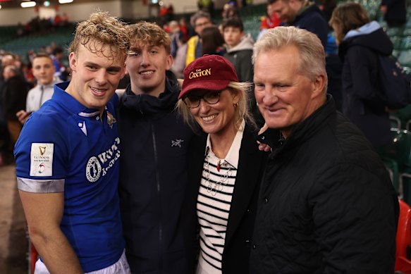 Italy’s Louis Lynagh with parents Isabella  and Michael, and brother Nic.