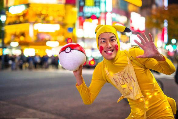 A human Pikachu at Shibuya crossing in Tokyo.