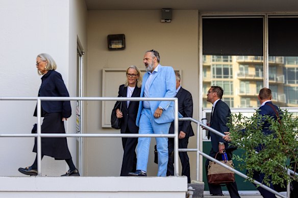The family drama as good as any Succession script: (From left) Prudence Murdoch, Elisabeth Murdoch and husband Keith Tyson, and James Murdoch at court in Reno, Nevada in September last year.
