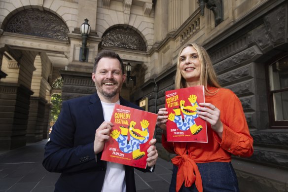 Dylan Cole from the Melbourne International Comedy Festival and Louise Compagnone from Datacom. 