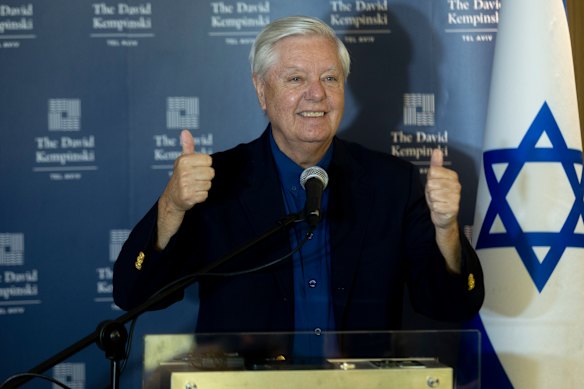 Republican senator Lindsey Graham, photographed at a press conference in Tel Aviv last year, was praised as one of Israel's greatest friends.