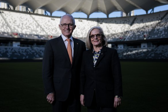 Malcolm and Lucy Turnbull at Commbank Stadium in Parramatta on Wednesday.