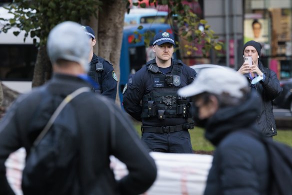 Police on duty at Hyde Park on Tuesday. 