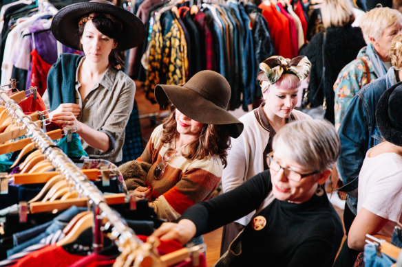 Fashion hunters at the Round She Goes market in 2018.