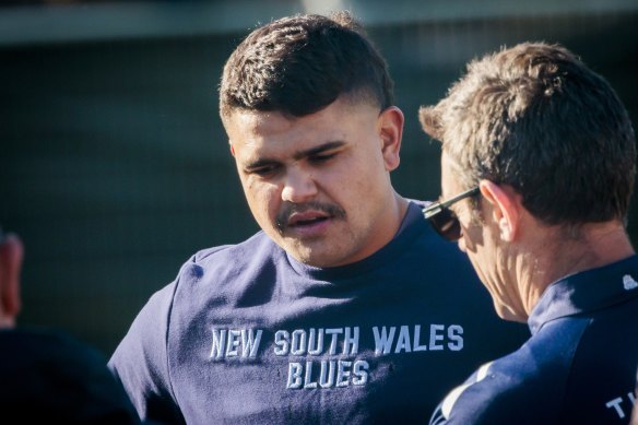 Latrell Mitchell and Brad Fittler in NSW Origin camp.