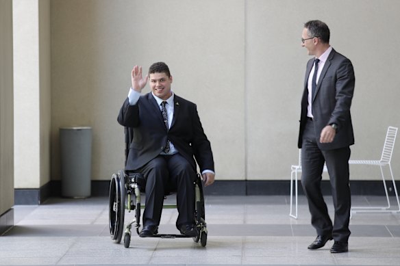 Senator Jordon Steele-John at the start of his parliamentary career with then-leader Richard Di Natale. 